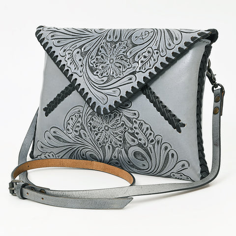 American Darling Hand-Tooled Genuine Leather Western Envelope Bag ï¿½ Floral Carved Crossbody
