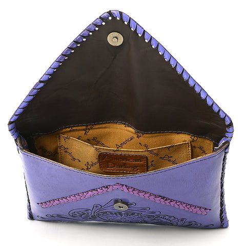 American Darling Hand-Tooled Genuine Leather Western Envelope Bag ï¿½ Floral Carved Crossbody