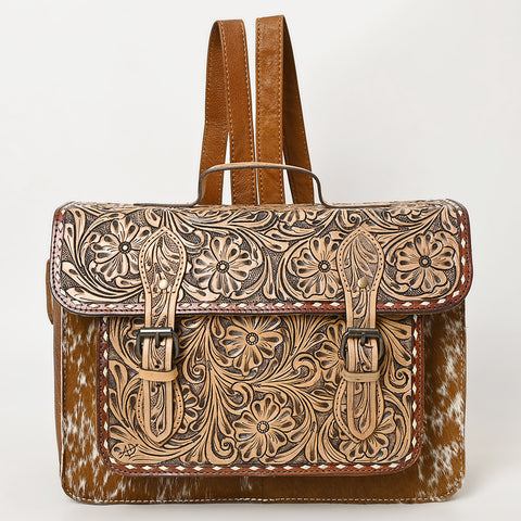 American Darling Western Leather Hand-Tooled Backpack Bag with Genuine Leather & Cowhide Detail