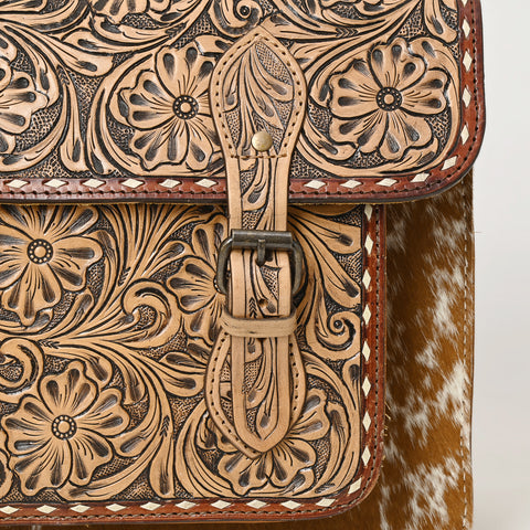 American Darling Western Leather Hand-Tooled Backpack Bag with Genuine Leather & Cowhide Detail