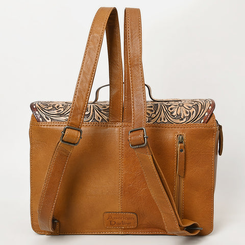 American Darling Western Leather Hand-Tooled Backpack Bag with Genuine Leather & Cowhide Detail