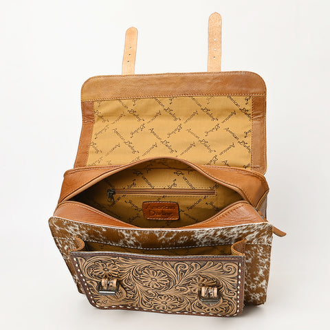 American Darling Western Leather Hand-Tooled Backpack Bag with Genuine Leather & Cowhide Detail