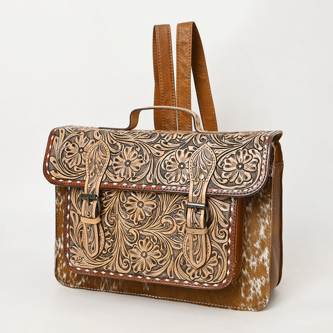 American Darling Western Leather Hand-Tooled Backpack Bag with Genuine Leather & Cowhide Detail