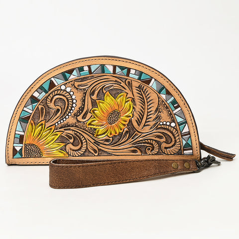 American Darling Hand-Tooled Genuine Leather Western Taco Bag | Floral Carved Artisan Wristlet