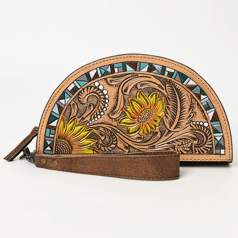 American Darling Hand-Tooled Genuine Leather Western Taco Bag | Floral Carved Artisan Wristlet