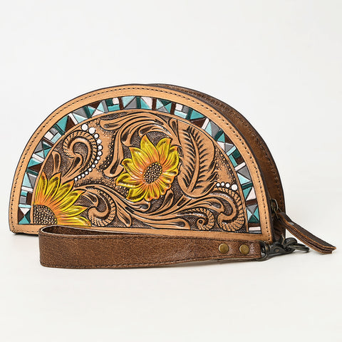 American Darling Hand-Tooled Genuine Leather Western Taco Bag | Floral Carved Artisan Wristlet