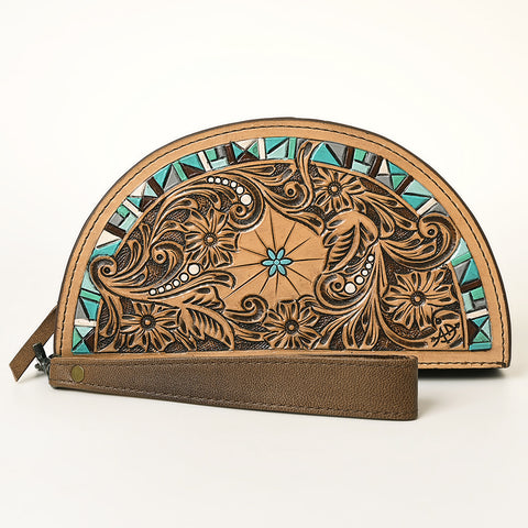 American Darling Hand-Tooled Genuine Leather Western Taco Bag | Floral Carved Artisan Wristlet