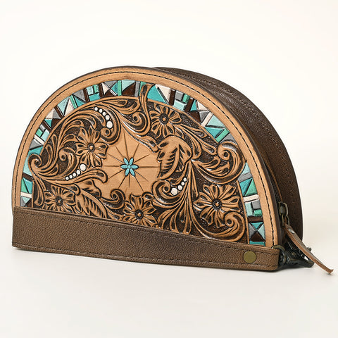 American Darling Hand-Tooled Genuine Leather Western Taco Bag | Floral Carved Artisan Wristlet