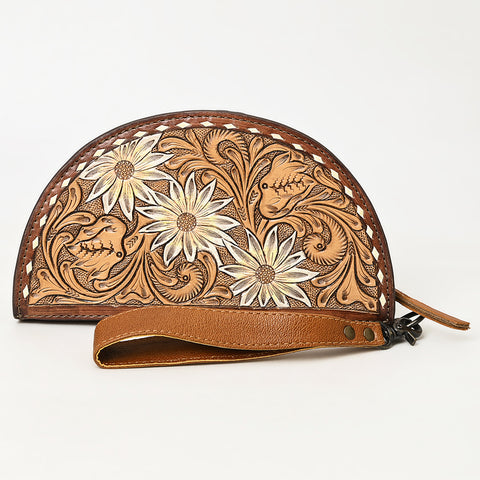 American Darling Hand-Tooled Genuine Leather Western Taco Bag | Floral Carved Artisan Wristlet