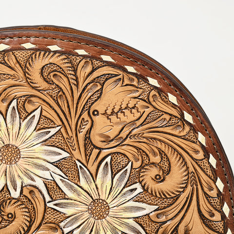 American Darling Hand-Tooled Genuine Leather Western Taco Bag | Floral Carved Artisan Wristlet