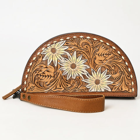 American Darling Hand-Tooled Genuine Leather Western Taco Bag | Floral Carved Artisan Wristlet