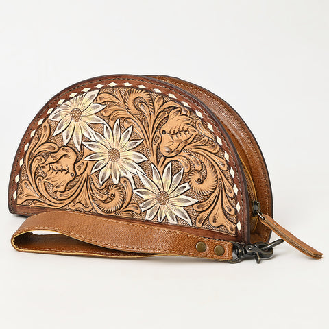 American Darling Hand-Tooled Genuine Leather Western Taco Bag | Floral Carved Artisan Wristlet