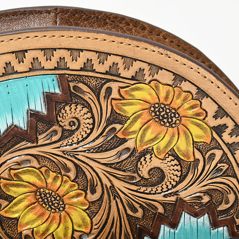American Darling Hand-Tooled Genuine Leather Western Taco Bag | Floral Carved Artisan Wristlet