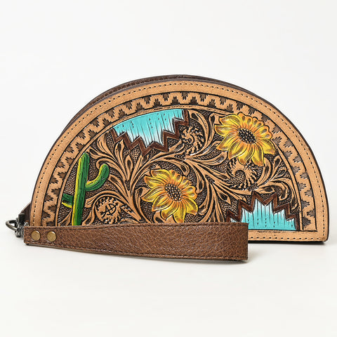 American Darling Hand-Tooled Genuine Leather Western Taco Bag | Floral Carved Artisan Wristlet