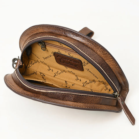 American Darling Hand-Tooled Genuine Leather Western Taco Bag | Floral Carved Artisan Wristlet