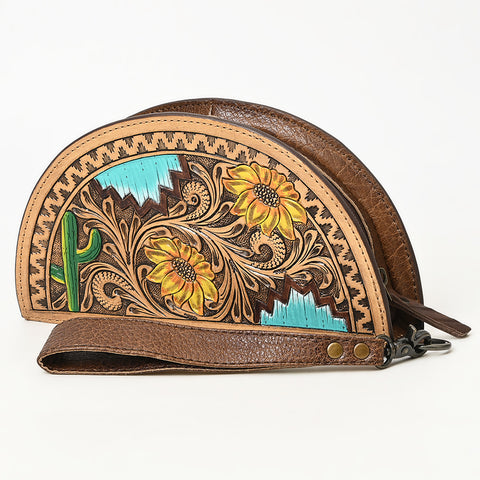 American Darling Hand-Tooled Genuine Leather Western Taco Bag | Floral Carved Artisan Wristlet