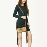 ADBG1434 Axis Hide Fringe Sling Bag - Handtooled Leather Crossbody