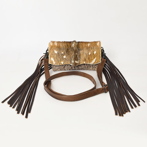 American Darling Hair-On Cowhide Genuine Leather Western Crossbody Bag with Fringe
