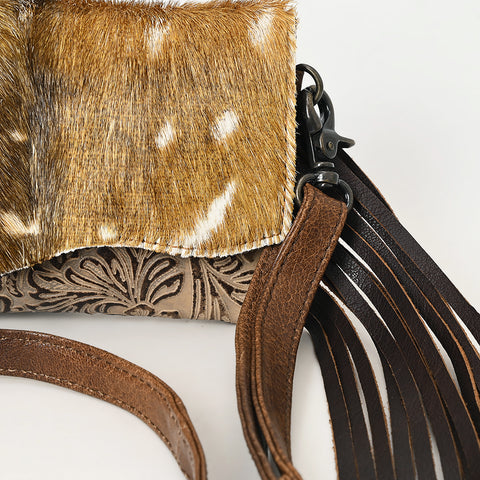 American Darling Hair-On Cowhide Genuine Leather Western Crossbody Bag with Fringe