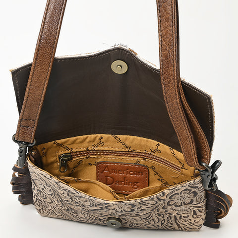 American Darling Hair-On Cowhide Genuine Leather Western Crossbody Bag with Fringe