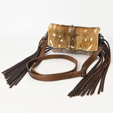 American Darling Hair-On Cowhide Genuine Leather Western Crossbody Bag with Fringe