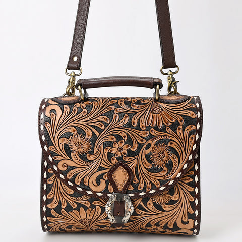 American Darling Western Leather Hand Tooled Floral Messenger Bag