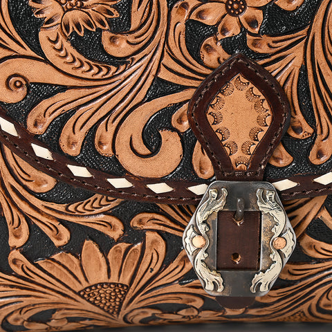 American Darling Western Leather Hand Tooled Floral Messenger Bag