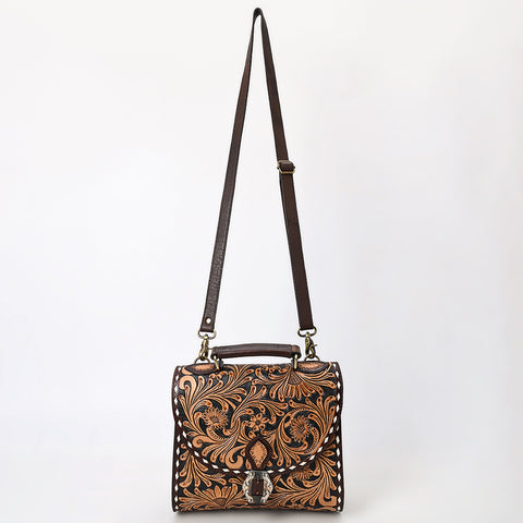 American Darling Western Leather Hand Tooled Floral Messenger Bag