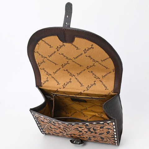 American Darling Western Leather Hand Tooled Floral Messenger Bag