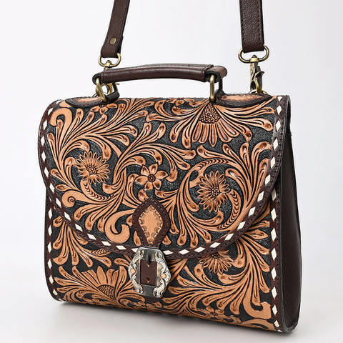 American Darling Western Leather Hand Tooled Floral Messenger Bag