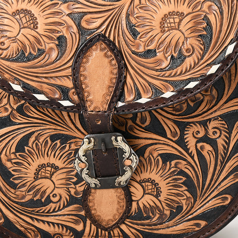 American Darling Western Leather Hand Tooled Floral  Crossbody Bag