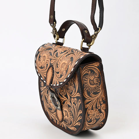 American Darling Western Leather Hand Tooled Floral  Crossbody Bag