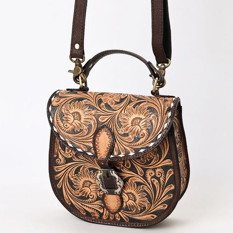 American Darling Western Leather Hand Tooled Floral  Crossbody Bag