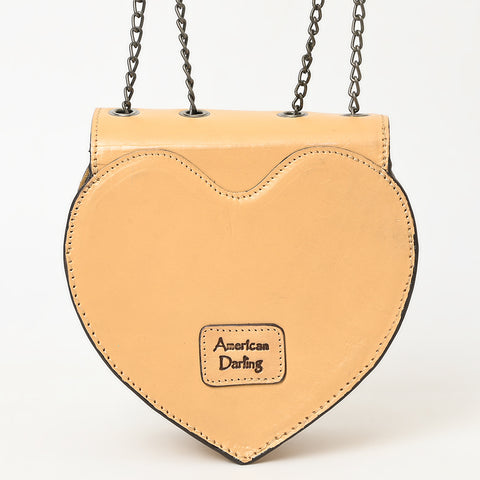 ADBGZ819 Heart-Shaped Hand-Tooled Leather Crossbody Canteen Bag with Chain Strap