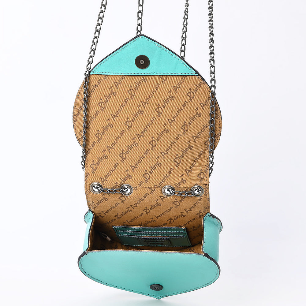 ADBGZ819 Heart-Shaped Hand-Tooled Leather Crossbody Canteen Bag with Chain Strap