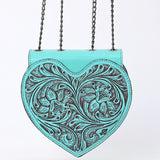 ADBGZ819 Heart-Shaped Hand-Tooled Leather Crossbody Canteen Bag with Chain Strap