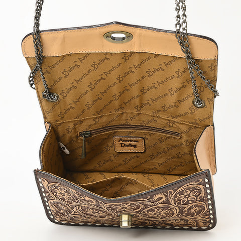 ADBGZ820 Hand-Tooled Leather Crossbody Bag with Chain Strap - Floral Western Design