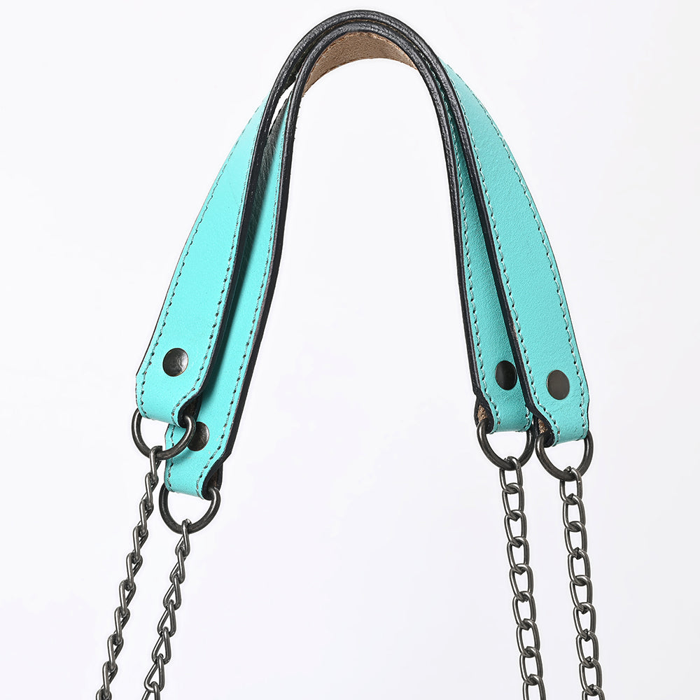 ADBGZ820 Hand-Tooled Leather Crossbody Bag with Chain Strap - Floral Western Design