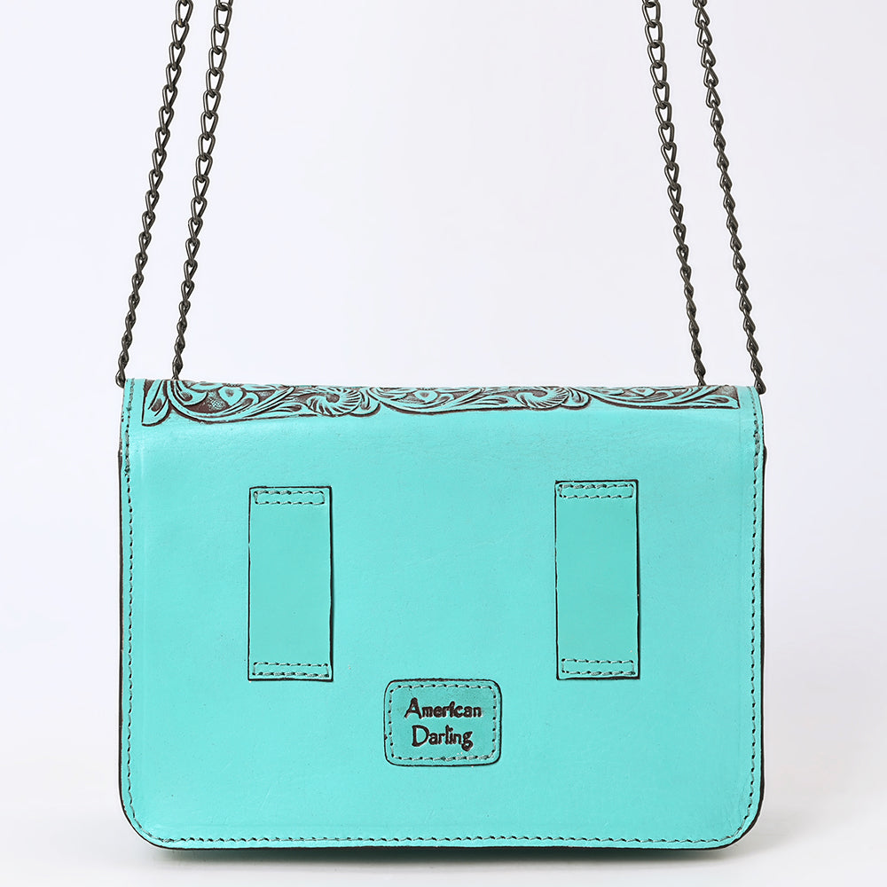 ADBGZ820 Hand-Tooled Leather Crossbody Bag with Chain Strap - Floral Western Design