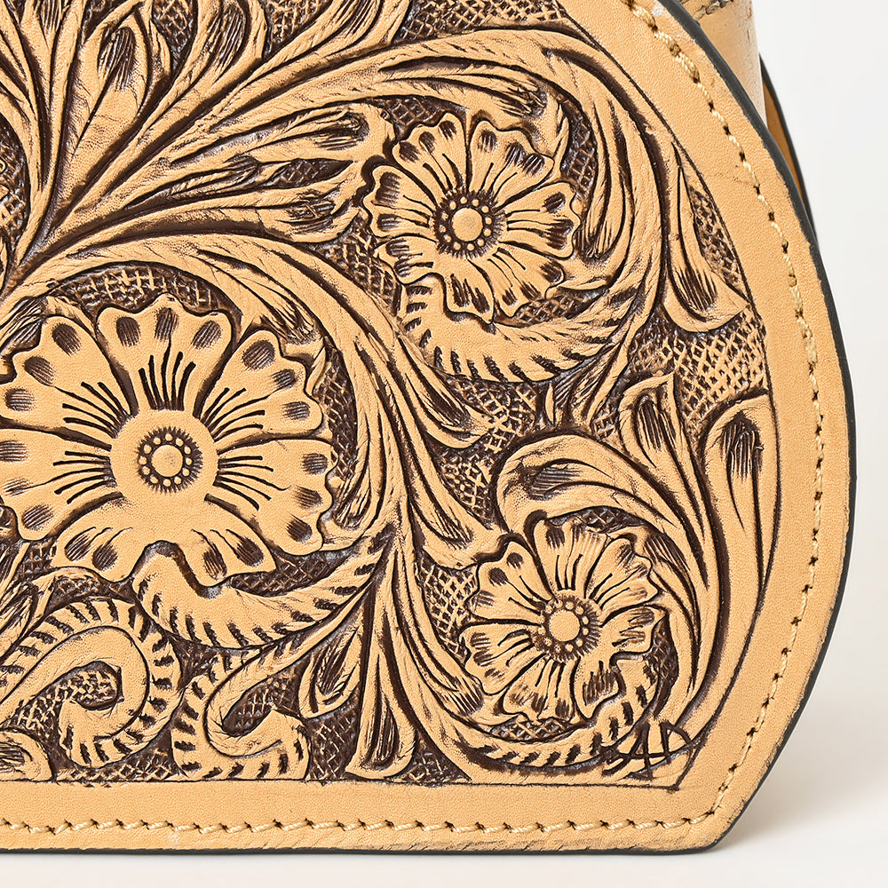 ADBGZ822 Hand-Tooled Leather Western Ring Handle Clutch Bag - Floral Design