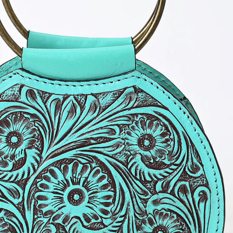 ADBGZ822 Hand-Tooled Leather Western Ring Handle Clutch Bag - Floral Design