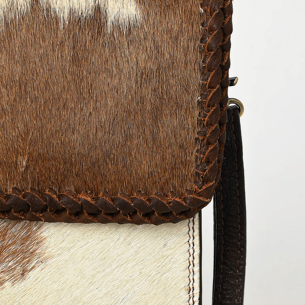 ADBGM511 Mini Hair-On Leather Crossbody - Western Cellphone Holder Bag with Braided Trim
