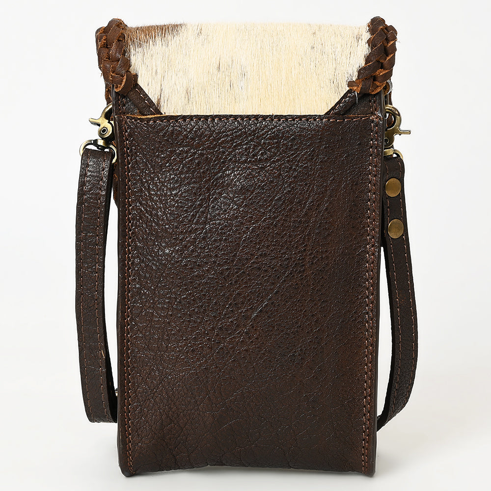 ADBGM511 Mini Hair-On Leather Crossbody - Western Cellphone Holder Bag with Braided Trim