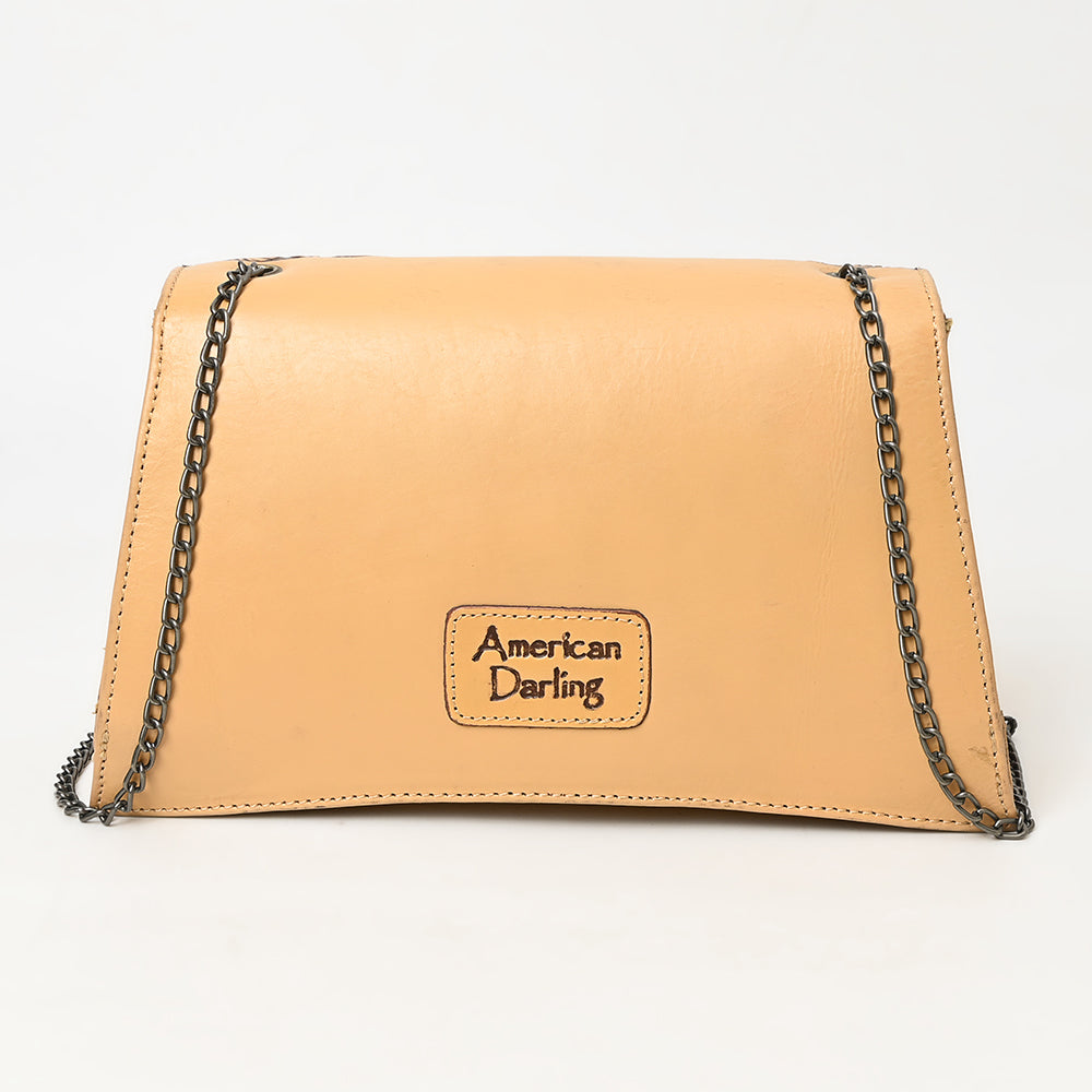 ADBGZ823 Structured Hand-Tooled Leather Crossbody Bag Western Floral with Chain Strap