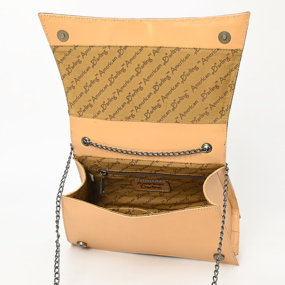 ADBGZ823 Structured Hand-Tooled Leather Crossbody Bag Western Floral with Chain Strap