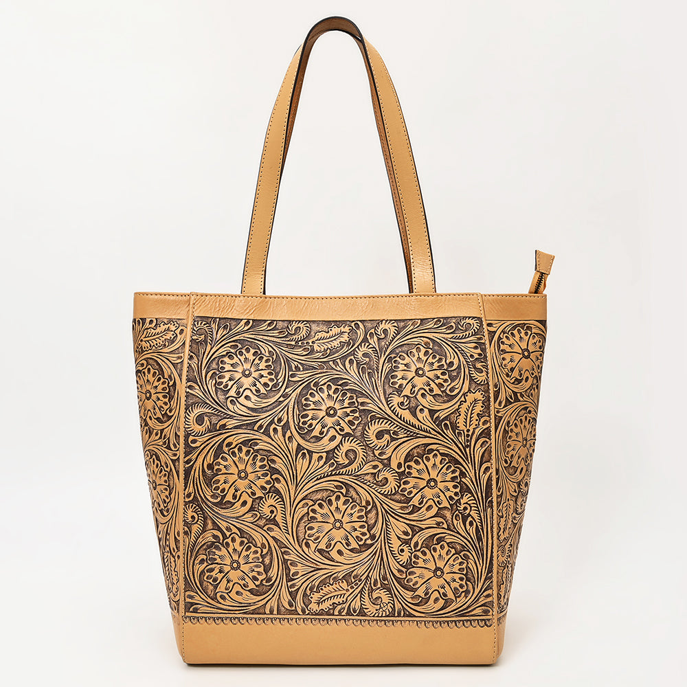 ADBGZ825 Hand-Tooled Leather Western Tote Bag - Large Floral Design
