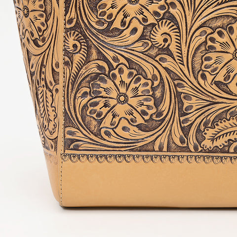 ADBGZ825 Hand-Tooled Leather Western Tote Bag - Large Floral Design