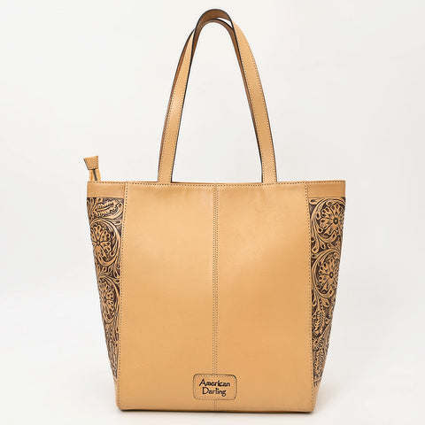 ADBGZ825 Hand-Tooled Leather Western Tote Bag - Large Floral Design