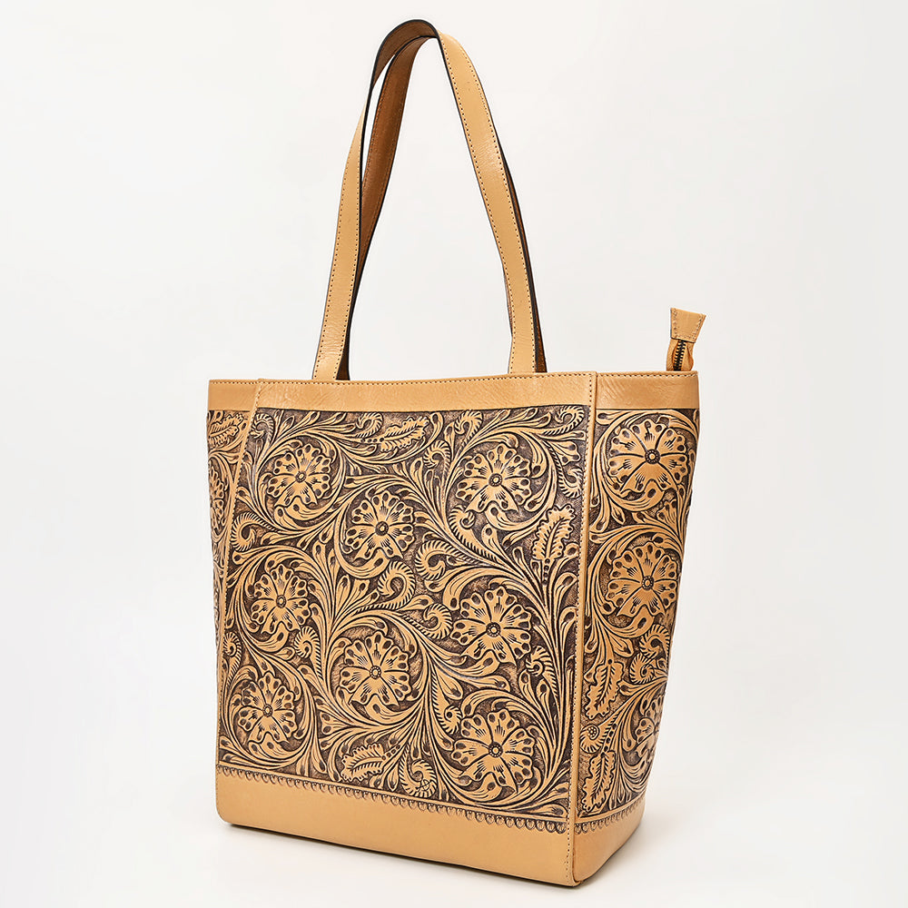 ADBGZ825 Hand-Tooled Leather Western Tote Bag - Large Floral Design