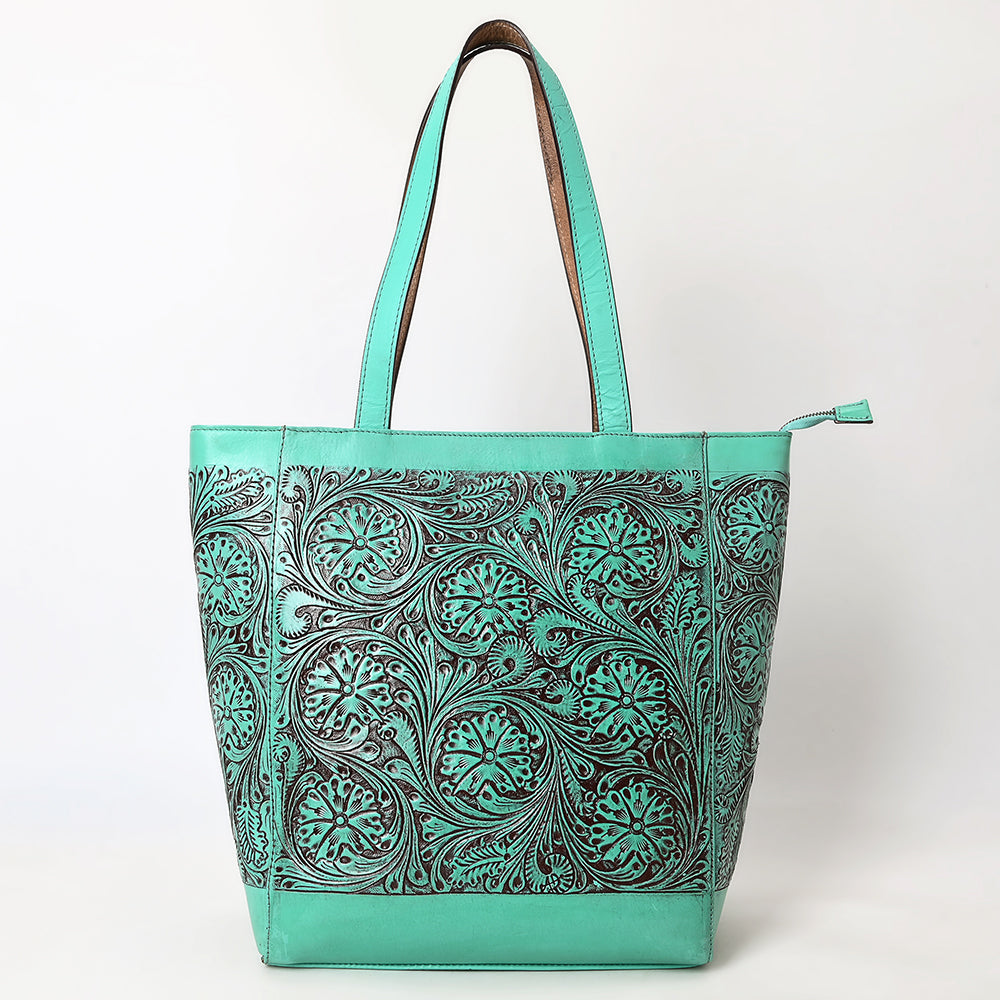 ADBGZ825 Hand-Tooled Leather Western Tote Bag - Large Floral Design
